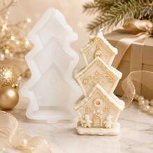 Zhonghui Mold 3D Christmas House Silicone Mold, Snowy Cottage And Gingerbread House Candle Mold For DIY Soap, Resin, Plaster And Holiday Home Decor Crafts - Christmas - View 7