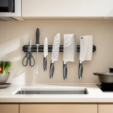 1pc Strong Magnetic Kitchen Knife Wall Mount Storage Rack, Metal Magnetic Knife Holder, ABS Kitchen Utensil Storage Rack - Black - View 7