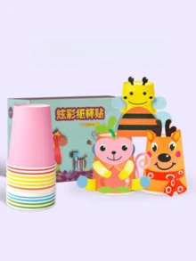 情人節 DIY 紙杯彩繪套裝，彩色紙杯貼紙與配件，12 款不同動物造型紙板，適合學校 DIY - 彩色 - 查看 2