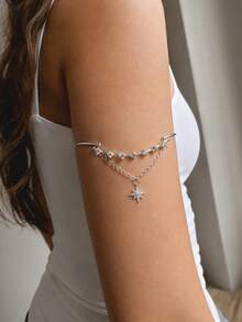 1 buah Gelang Lengan Bintang Segi Delapan Bertabur Berlian Imitasi, Rantai Bertabur Berlian Imitasi, Liontin Polaris, Gelang Terbuka, Aksesori Lengan Minimalis Berkilau untuk Pesta Pengantin Wanita Gaya Bohemian, - batu permata imitasi - View 1