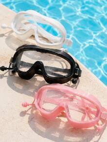 1 Pair Anti-Fog Hd Large Wide Frame Swimming Goggles With Silicone Earplugs, Waterproof Uv Protection Leakproof Swim Glasses, Soft Silicone Seal Adjustable Strap, Unisex Adult Men Women For Pool Open Water Diving - Multicolor - View 4
