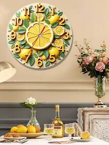 Round Wall Clock, Fresh Summer Lemon Slice Pattern, Bright Colors, Silent No Ticking, Suitable For Home Decor And Gifts, Requires AA Battery (Not Included) - Multicolor - View 2