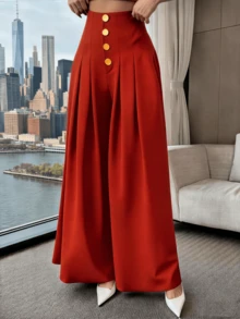 Women Pants - 鐵鏽紅 - 查看 1