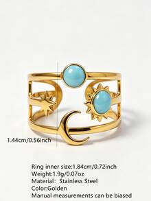 1pc Women's Stainless Steel Ring With Enamel Craft Geometric Design, Vacation Style, Suitable For Travel Wear - Yellow Gold - View 14