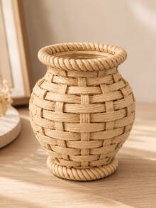 1pc Boho Woven Basket Style Kitchen Utensil Crock, Countertop Flatware Organizer And Cooking Tool Holder, Spoon Chopstick Whisk Spatula Storage Container, Natural Rustic Cottagecore Home Kitchen Decor - Multicolor - View 9