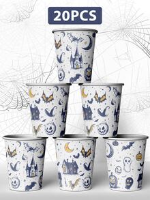 MOSXLOXY 20/50pcs Halloween Disposable Paper Cups With Cute Ghost Print,Leak-Resistant Paper Cups, 9oz Hot And Cold Cups For Restaurants And Parties, Halloween Party Table Decorations - Multicolor - View 6