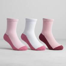 Meia da Pimpolho Tam.31-34, Kit com 3 Pares de Meias Lisas Infantil, Base Escura Rosa e Branco, Algodão e Elastano - Rosa Bebê - Visão 4