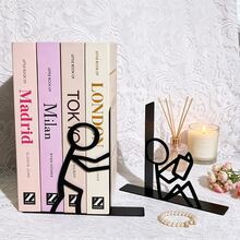 A Pair Of Creative Metal Bookends Featuring Two Matchstick Figures In Distinct Poses, Fun Silhouette Book Stoppers With Interacting Matchstick Characters, A Whimsical Gift Ideal For Book Lovers, Students And Office Workers, Perfect Presents For Birth - One Size - View 13