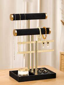 1pc 3-Tier Bracelet Display Stand - Jewelry Storage Rack, Detachable T-Bar Beige Velvet Bracelet Holder, Jewelry Storage Organizer, Suitable For Bracelets, Necklaces, Earrings, Rings, Unique Gift For Women, Moms, Jewelry Box - Multicolor - View 3