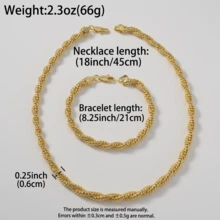 2 Stücke Vintage 14K vergoldetes Kupfer Mehrsträngige verdrehte Gold Halskette Armband Schmuckset für Frauen tägliche Party Kleidung - Gold - Übersicht 6