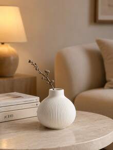 This Minimalist Cream White Vase With Nordic-Style Vertical Stripe Design Is An Excellent Decoration For Living Room, Dining Room Or Entryway. Perfect For Autumn/Winter Decor And Also Suitable As A Housewarming Gift. - A - View 8