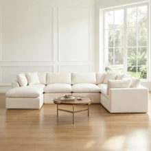 ATOMHOME 140" Oversized Boneless Couch Cloud Modular Sectional Sofa For Living Room, 7 Seat Convertible U Shaped Couch W/ Chaise Lounge & Ottoman, Compressed Chenille Sofa Deep Seat L Shaped Sleeper Bed No Assembly Furniture Apartment Office Home Decor Beige - 米色 - 查看 3