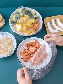 500個可重複使用彈性食品儲存蓋 - 半透明彈性塑料包裝，用於保存剩菜、水果和蔬菜 - 適用於廚房、冰箱和檯面儲存，也可用於婚禮裝飾 - 查看 3