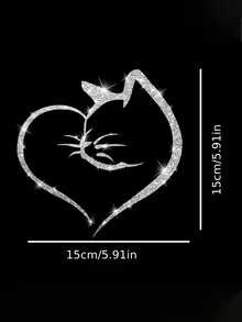 1pc Heart-Shaped Cat Sticker, Shiny Reflective Decorative Decal, Suitable For Car Doors, Car Rear And Car Windows; Motorcycle Sticker; Laptop Sticker; Luggage/Trolley Bag Fashion Decorative Sticker - A - View 4