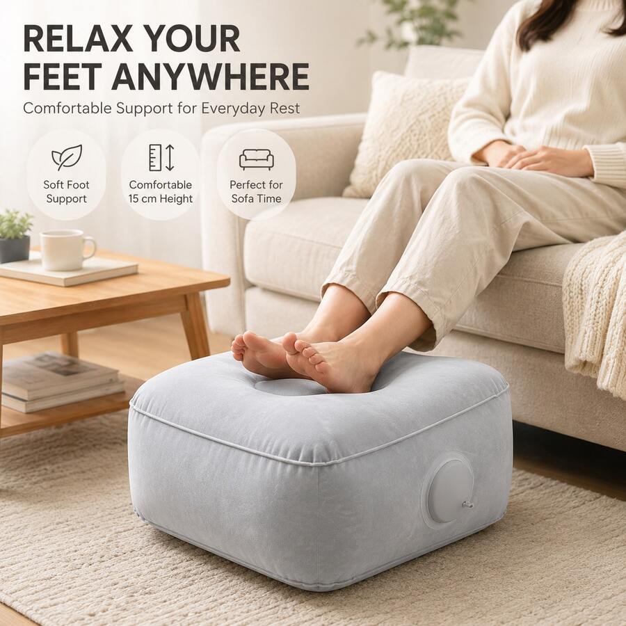 1pc New Inflatable Footrest, Portable Leg Support Pillow, Economy Class Footrest, Suitable For Home Office Desk, Outdoor And Car Use, Built-In Air Pump, Soft Flocked Portable Footstool, Suitable For Sofa, Home, Office, Dorm And Travel. - Multicolor - View 1