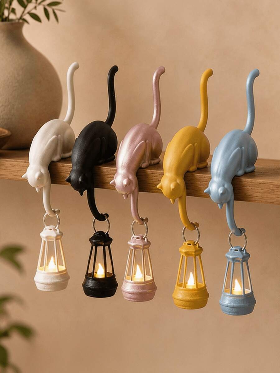 24/1pc Creative Black & Multicolor Cat Edge Hook, Plastic Hanging Key Storage Rack, Suitable For Floating Shelves, Cute Paw & Tail Shaped Decorative Rack, Entryway & Living Room Decor, Suitable For Adult Cat Lovers, All Season