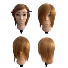 Cabeza de práctica de cabello humano completo de 6 pulgadas para principiantes, herramienta de entrenamiento de corte de cabello corto, herramienta de práctica de peluquería - Multicolor - Ver 7