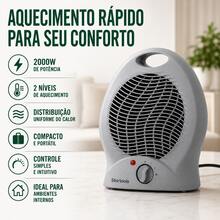 Aquecedor de Ar Elétrico 2000W 220V Termoventilador Portátil Aquecimento Rápido para Quarto Sala Escritório Ambiente Compacto com Ventilação - Cinza Claro - Visão 5