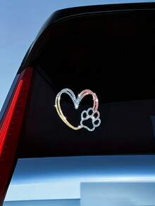 1pc Dog Paw Heart Shaped Sticker, Pet Love Cat & Dog, Shiny Reflective Car Sticker, Window Decor, Motorcycle Sticker, Laptop Cartoon Fashion Sticker - A - View 6