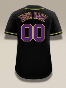 Custom Blue Glitter Baseball Jersey Personalized Name Number Black Sparkle Starry Gameday Shirt Shiny Stripe Button Up Uniform - Black - View 4