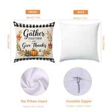 Autumn Black And White Plaid Pumpkin Truck Cabin Cushion Cover 4pcs Set, Single-Sided Printed Peach Skin Velvet Polyester Material, 45*45CM/18*18inch Pillowcase Suitable For Room Decoration, Modern Minimalist Sofa Living Room Decor, Gift Giving, Party Decoration - Multicolor - View 2