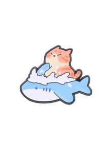 1/2pcs Funny Cat Riding Shark Matching Enamel Brooch, Cute Cartoon Animal Metal Pin, Personalized Decorative Badge For Backpack, Denim Jacket, School Uniform, DIY Decoration Pin, Vintage Adorable Pair Pin, Best Friend Gift - Multicolor - View 8