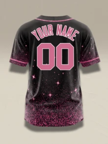 Custom Pink Glitter Baseball Jersey Personalized Name Number Black Sparkle Starry Gameday Shirt Shiny Stripe Button Up Uniform - Black - View 4