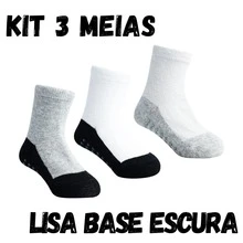 Kit Meia Pimpolho Bebe Antiderrapente Infantil Pimpolho Kit com 3 Pares de Meias Lisas Infantil, Base Escura, Tamanho 21-25, Algodão e Elastano, Tamanho 1 a 3 anos (Preto) - Preto - Visão 2