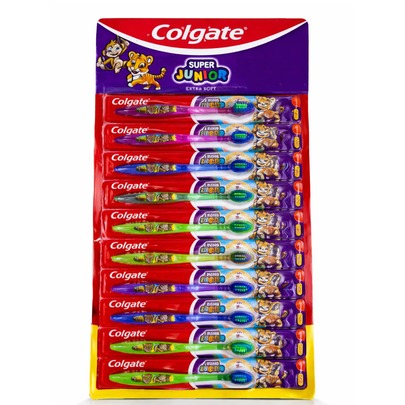 Colgate Kids Toothbrush Set 12 Pack Card Soft Bristles Colorful Brushes Assorted Colors