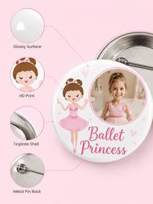 1 pieza Insignia redonda personalizada con foto, broche de botón de princesa de ballet personalizada, insignia de bailarina de dibujos animados linda para mochila, bolsa escolar, ropa y - Multicolor - Ver 6