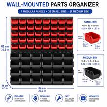 60-Bin Wall Mounted Storage Bins Parts Rack Organizer Garage Shop Tool Organizer For Screws, Nuts, Bolts, Nails, Beads, And Small Hardware Parts, With Wall Panel Black And Red - Multicolor - View 4