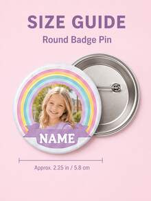 1 pieza Insignia de foto arcoíris personalizada, broche de botón redondo con nombre personalizado para niños, pin de foto lindo con respaldo de metal, regalo de retrato personalizado para la escuela, - Multicolor - Ver 5