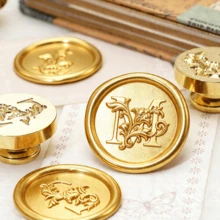 Letter A~Z 3D Embossed Iris Flower Wreath Wax Seal Stamp Head (Handle Not Included, Handle Sold Separately), Initial Wax Seal Stamp Head, Thickened Brass Stamp Head - Single Piece - View 3