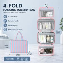 1pc Stylish Striped Color-Block Foldable Toiletry Bag, Multi-Compartment Design, Large Capacity Travel Makeup Bag, Beach Bag, Vacation Essential, Travel Bag, Portable, Lightweight, Durable, And Fashionable. - Multicolor - View 3