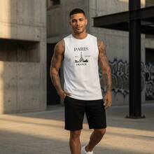 Regata Masculina Estampada Paris 259 BC 100% Algodão Premium Camiseta, Blusa ,Verão, Confortavel, Camiseta Cavada, Casual, Leve, Sem manga,Streetwear, Academia e Treino - Branco - Visão 3