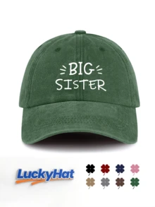 1件中性款水洗復古棒球帽「BIG SISTER」手繪標語印花可調節做舊復古Dad Hat，適合休閒家庭穿搭 - SISTER - 查看 9