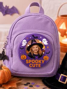 1 pieza Insignia de foto personalizada de Halloween, botón redondo personalizado con diseño espeluznante y lindo de fantasma, murciélago y calabaza, con alfiler de metal para mochila, chaqueta, camiseta - Multicolor - Ver 4