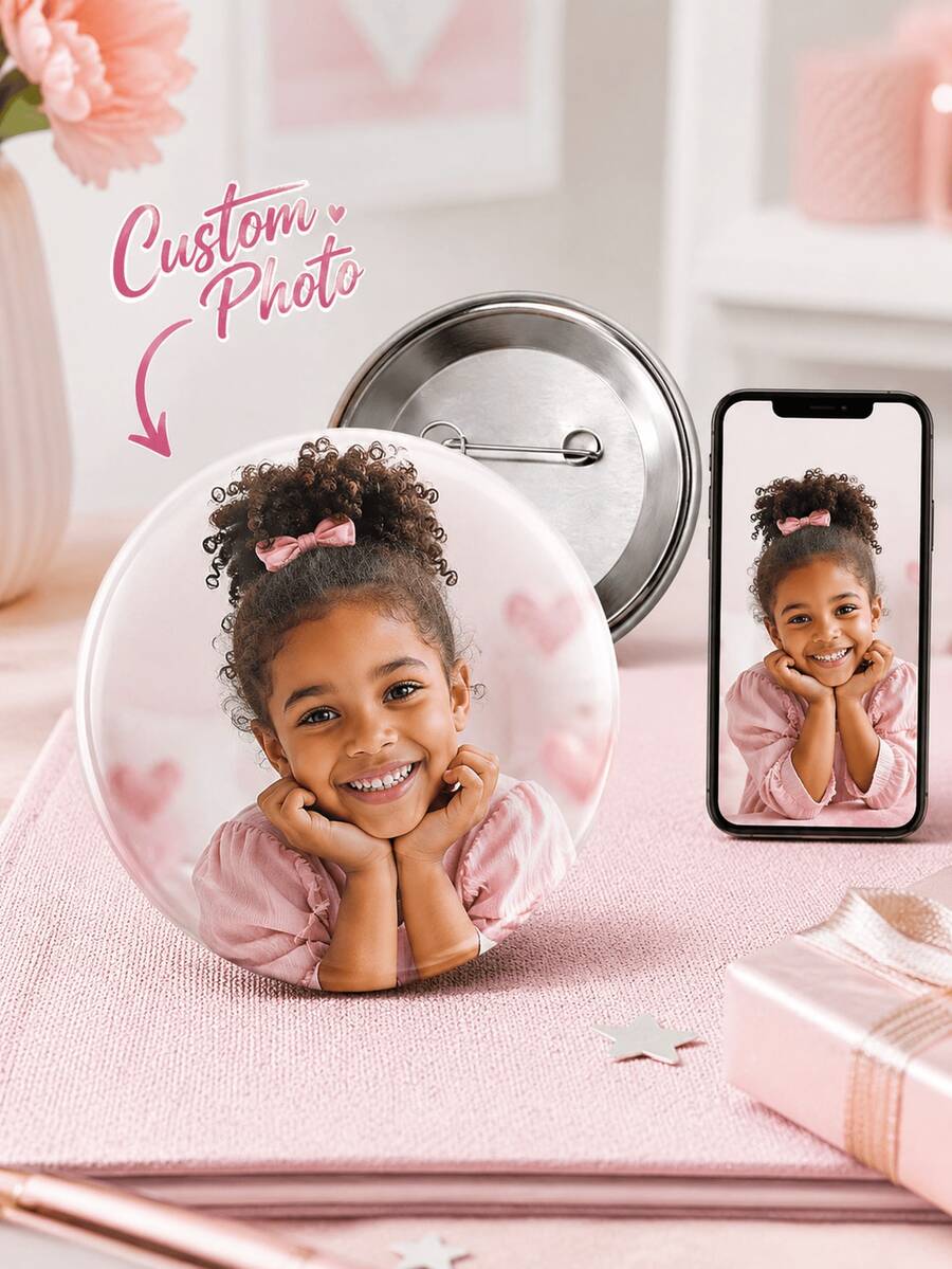 1 pieza Insignia de foto personalizada, broche de botón redondo personalizado con tu foto o texto, alfiler de metal para mochila, chaqueta, bolsa escolar, fiesta de cumpleaños - Multicolor - Ver 1