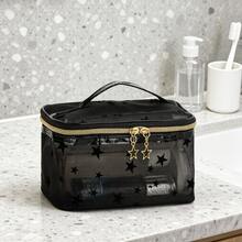 1pc Black Star See-Through Mesh Handbag Makeup Bag, Large Capacity Visible Storage For Lipstick, Eyeshadow, Makeup Brushes And Skincare Products - Black - View 3