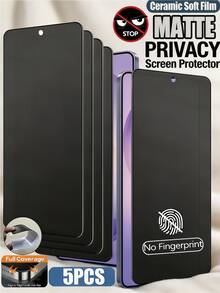 5片裝啞光隱私陶瓷軟膜，無氣泡易貼，防指紋，相容 Galaxy S26 S25、17T 15C、POCO X7、17 及其他手機，非玻璃材質，防水防震防摔防刮，全螢幕覆蓋 - 黑色 - 查看 70