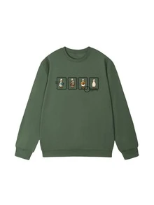 Women's Autumn/Winter New Simple Printed Casual Fashion Versatile Crew Neck Sweatshirt - Green - View 3