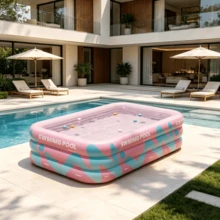 Piscina inflable con rayas brillantes y tobogán, piscina inflable extra grande para adultos y familia, equipo de juego de agua al aire libre, adecuado para diversión de verano en el jardín, piscina rectangular de PVC, multi-componente, sin necesidad de electricidad - A - Ver 3