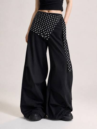 Polka Dot Asymmetrical Layered Hip Scarf With Double O-Ring Waist Buckle, Y2K Hip Hop Jazz Street Dance Sexy Girl Hip Cover Skirt, Stage Performance Layered Outer Accessory