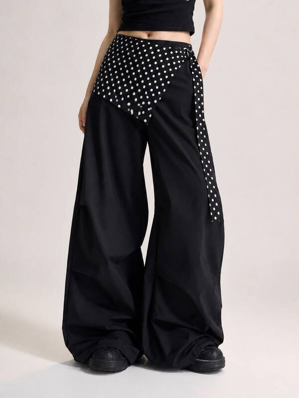 Polka Dot Asymmetrical Layered Hip Scarf With Double O-Ring Waist Buckle, Y2K Hip Hop Jazz Street Dance Sexy Girl Hip Cover Skirt, Stage Performance Layered Outer Accessory