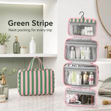 1pc Stylish Striped Color-Block Foldable Toiletry Bag, Multi-Compartment Design, Large Capacity Travel Makeup Bag, Beach Bag, Vacation Essential, Travel Bag, Portable, Lightweight, Durable, And Fashionable. - Multicolor - View 16