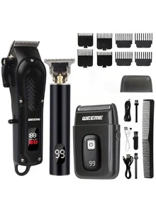 AXH Professional Haircut Kit, Electric Shaver With T-Blade Trimmer And Razor, LCD Display, Low Noise, Men's Grooming Set, USB Rechargeable - Black - View 1