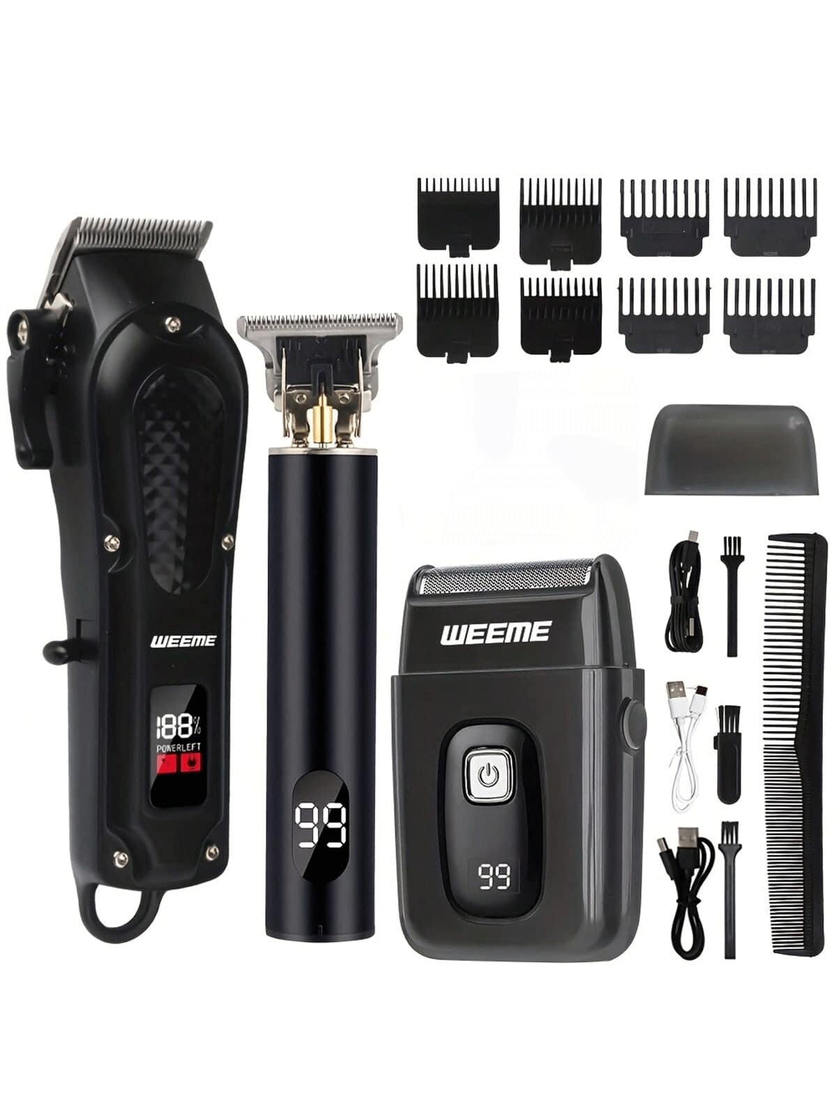 AXH Professional Haircut Kit, Electric Shaver With T-Blade Trimmer And Razor, LCD Display, Low Noise, Men's Grooming Set, USB Rechargeable - Black - View 1