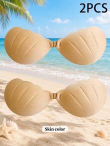 Women's Invisible Adhesive Bra, Reusable Nipple Covers, Shell-Shaped Breast Pads, Small Chest Enhancement, Seamless - Multicolor - View 26