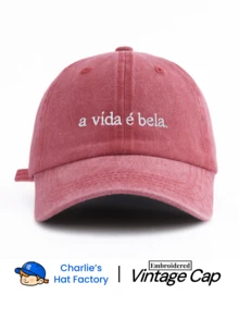 1pc Unisex Vintage Washed Baseball Cap - "A Vida é Bela." Personalized Embroidery - Multiple Vintage Colors Available - Soft Texture Adjustable Dad Hat Confident Style Social Gift - Life Is Beautiful. - View 12