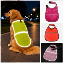 1pc Adjustable Reflective Safety Vest For Dogs/High-Visibility Reflective Dog Walking Vest For Night/Breathable Mesh Hook & Loop Easy On-Off Outdoor Pet Reflective Vest/Suitable For Large, Medium And Small Dogs - Yellow - View 1